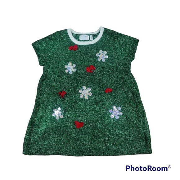 Merry & Bright Sweaters - Merry & Bright Christmas tree ugly holiday dress/tunic sweater short sleeve NWT